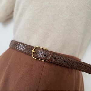 Canterbury Brown Snakeskin Leather Skinny Belt, Size 32